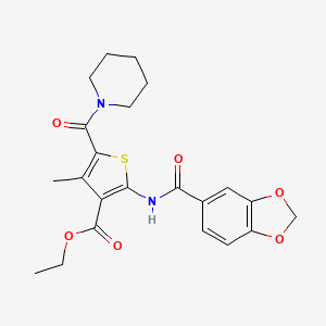 molecular formula C22H24N2O6S B10896580 Ethyl 2-[(1,3-benzodioxol-5-ylcarbonyl)amino]-4-methyl-5-(piperidin-1-ylcarbonyl)thiophene-3-carboxylate 