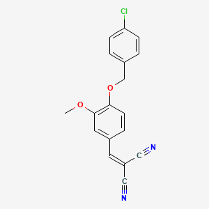 molecular formula C18H13ClN2O2 B10896601 {4-[(4-Chlorobenzyl)oxy]-3-methoxybenzylidene}propanedinitrile 