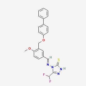 molecular formula C24H20F2N4O2S B10896646 4-{[(E)-{3-[(biphenyl-4-yloxy)methyl]-4-methoxyphenyl}methylidene]amino}-5-(difluoromethyl)-4H-1,2,4-triazole-3-thiol 