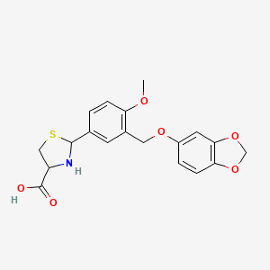 molecular formula C19H19NO6S B10896680 2-{3-[(1,3-Benzodioxol-5-yloxy)methyl]-4-methoxyphenyl}-1,3-thiazolidine-4-carboxylic acid 