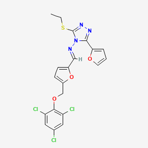 molecular formula C20H15Cl3N4O3S B10896692 3-(ethylsulfanyl)-5-(furan-2-yl)-N-[(E)-{5-[(2,4,6-trichlorophenoxy)methyl]furan-2-yl}methylidene]-4H-1,2,4-triazol-4-amine 