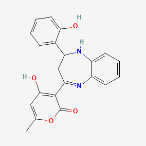 molecular formula C21H18N2O4 B10896728 (3E)-3-[4-(2-hydroxyphenyl)-1,3,4,5-tetrahydro-2H-1,5-benzodiazepin-2-ylidene]-6-methyl-2H-pyran-2,4(3H)-dione 