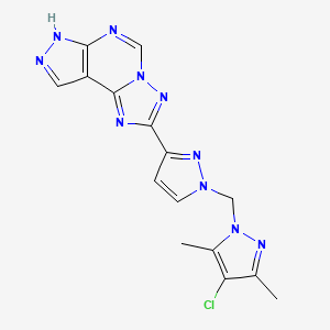 molecular formula C15H13ClN10 B10896756 2-{1-[(4-chloro-3,5-dimethyl-1H-pyrazol-1-yl)methyl]-1H-pyrazol-3-yl}-7H-pyrazolo[4,3-e][1,2,4]triazolo[1,5-c]pyrimidine 