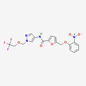 molecular formula C18H15F3N4O6 B10896782 5-[(2-nitrophenoxy)methyl]-N-{1-[(2,2,2-trifluoroethoxy)methyl]-1H-pyrazol-4-yl}furan-2-carboxamide 