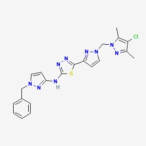 molecular formula C21H20ClN9S B10896795 N-(1-benzyl-1H-pyrazol-3-yl)-5-{1-[(4-chloro-3,5-dimethyl-1H-pyrazol-1-yl)methyl]-1H-pyrazol-3-yl}-1,3,4-thiadiazol-2-amine 