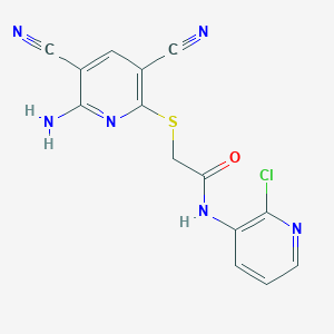 molecular formula C14H9ClN6OS B10896826 2-[(6-amino-3,5-dicyanopyridin-2-yl)sulfanyl]-N-(2-chloropyridin-3-yl)acetamide 