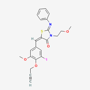 (2Z,5E)-5-[3-iodo-5-methoxy-4-(prop-2-yn-1-yloxy)benzylidene]-3-(2-methoxyethyl)-2-(phenylimino)-1,3-thiazolidin-4-one