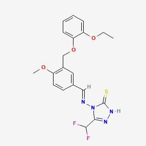 molecular formula C20H20F2N4O3S B10896853 5-(difluoromethyl)-4-{[(E)-{3-[(2-ethoxyphenoxy)methyl]-4-methoxyphenyl}methylidene]amino}-4H-1,2,4-triazole-3-thiol 