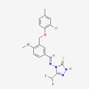 molecular formula C19H17ClF2N4O2S B10896860 4-{[(E)-{3-[(2-chloro-4-methylphenoxy)methyl]-4-methoxyphenyl}methylidene]amino}-5-(difluoromethyl)-4H-1,2,4-triazole-3-thiol 