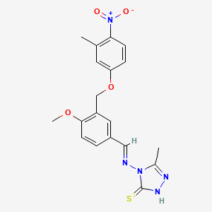 molecular formula C19H19N5O4S B10896878 4-{[(E)-{4-methoxy-3-[(3-methyl-4-nitrophenoxy)methyl]phenyl}methylidene]amino}-5-methyl-4H-1,2,4-triazole-3-thiol 