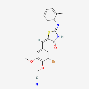 {2-bromo-6-methoxy-4-[(E)-{(2Z)-2-[(2-methylphenyl)imino]-4-oxo-1,3-thiazolidin-5-ylidene}methyl]phenoxy}acetonitrile