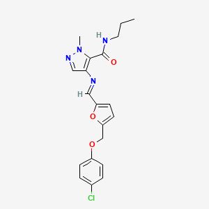 4-{[(E)-{5-[(4-chlorophenoxy)methyl]furan-2-yl}methylidene]amino}-1-methyl-N-propyl-1H-pyrazole-5-carboxamide