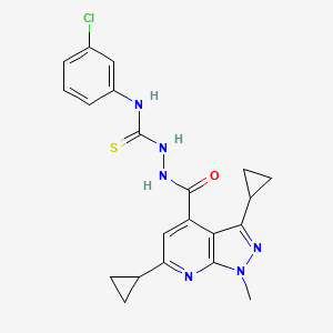 molecular formula C21H21ClN6OS B10896928 N-(3-chlorophenyl)-2-[(3,6-dicyclopropyl-1-methyl-1H-pyrazolo[3,4-b]pyridin-4-yl)carbonyl]hydrazinecarbothioamide 