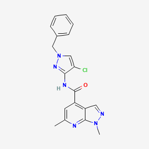 molecular formula C19H17ClN6O B10896936 N-(1-benzyl-4-chloro-1H-pyrazol-3-yl)-1,6-dimethyl-1H-pyrazolo[3,4-b]pyridine-4-carboxamide 