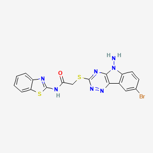 molecular formula C18H12BrN7OS2 B10896978 2-[(5-amino-8-bromo-5H-[1,2,4]triazino[5,6-b]indol-3-yl)sulfanyl]-N-(1,3-benzothiazol-2-yl)acetamide 