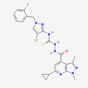 molecular formula C23H22ClFN8OS B10896991 N-[4-chloro-1-(2-fluorobenzyl)-1H-pyrazol-3-yl]-2-[(6-cyclopropyl-1,3-dimethyl-1H-pyrazolo[3,4-b]pyridin-4-yl)carbonyl]hydrazinecarbothioamide CAS No. 1005612-97-4