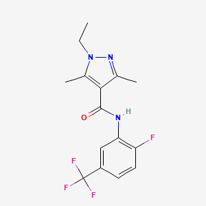 molecular formula C15H15F4N3O B10896995 1-ethyl-N-[2-fluoro-5-(trifluoromethyl)phenyl]-3,5-dimethyl-1H-pyrazole-4-carboxamide 