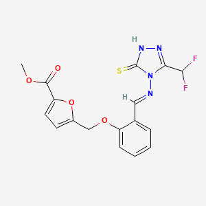 molecular formula C17H14F2N4O4S B10897045 methyl 5-({2-[(E)-{[3-(difluoromethyl)-5-sulfanyl-4H-1,2,4-triazol-4-yl]imino}methyl]phenoxy}methyl)furan-2-carboxylate 