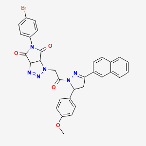 molecular formula C32H25BrN6O4 B10897086 5-(4-bromophenyl)-1-{2-[5-(4-methoxyphenyl)-3-(naphthalen-2-yl)-4,5-dihydro-1H-pyrazol-1-yl]-2-oxoethyl}-3a,6a-dihydropyrrolo[3,4-d][1,2,3]triazole-4,6(1H,5H)-dione 