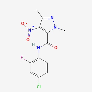 N-(4-chloro-2-fluorophenyl)-1,3-dimethyl-4-nitro-1H-pyrazole-5-carboxamide