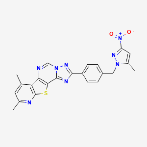 molecular formula C23H18N8O2S B10897201 11,13-dimethyl-4-[4-[(5-methyl-3-nitropyrazol-1-yl)methyl]phenyl]-16-thia-3,5,6,8,14-pentazatetracyclo[7.7.0.02,6.010,15]hexadeca-1(9),2,4,7,10(15),11,13-heptaene 