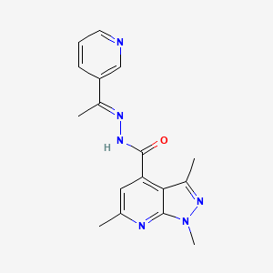 molecular formula C17H18N6O B10897240 1,3,6-trimethyl-N'-[(1E)-1-(pyridin-3-yl)ethylidene]-1H-pyrazolo[3,4-b]pyridine-4-carbohydrazide 