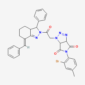 1-{2-[(7E)-7-benzylidene-3-phenyl-3,3a,4,5,6,7-hexahydro-2H-indazol-2-yl]-2-oxoethyl}-5-(2-bromo-4-methylphenyl)-3a,6a-dihydropyrrolo[3,4-d][1,2,3]triazole-4,6(1H,5H)-dione