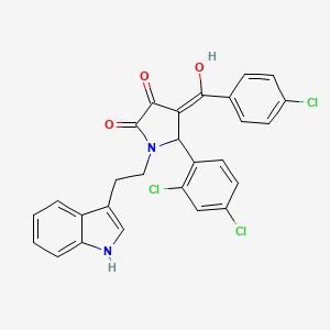 molecular formula C27H19Cl3N2O3 B10897284 4-[(4-chlorophenyl)carbonyl]-5-(2,4-dichlorophenyl)-3-hydroxy-1-[2-(1H-indol-3-yl)ethyl]-1,5-dihydro-2H-pyrrol-2-one 