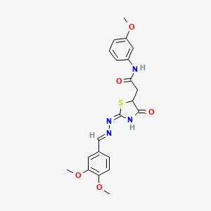 molecular formula C21H22N4O5S B10897285 2-{(2E)-2-[(2E)-(3,4-dimethoxybenzylidene)hydrazinylidene]-4-oxo-1,3-thiazolidin-5-yl}-N-(3-methoxyphenyl)acetamide 