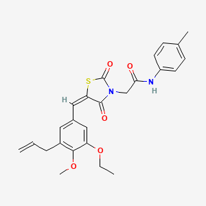 molecular formula C25H26N2O5S B10897292 2-{(5E)-5-[3-ethoxy-4-methoxy-5-(prop-2-en-1-yl)benzylidene]-2,4-dioxo-1,3-thiazolidin-3-yl}-N-(4-methylphenyl)acetamide 