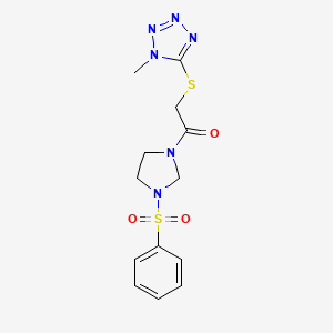 molecular formula C13H16N6O3S2 B10897305 2-[(1-methyl-1H-tetrazol-5-yl)sulfanyl]-1-[3-(phenylsulfonyl)imidazolidin-1-yl]ethanone 