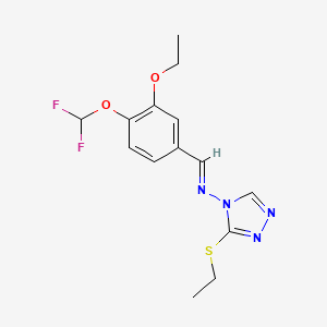 molecular formula C14H16F2N4O2S B10897629 N-{(E)-[4-(difluoromethoxy)-3-ethoxyphenyl]methylidene}-3-(ethylsulfanyl)-4H-1,2,4-triazol-4-amine 