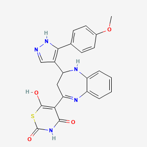 molecular formula C23H19N5O4S B10897667 4-hydroxy-5-{2-[3-(4-methoxyphenyl)-1H-pyrazol-4-yl]-2,3-dihydro-1H-1,5-benzodiazepin-4-yl}-2H-1,3-thiazine-2,6(3H)-dione 