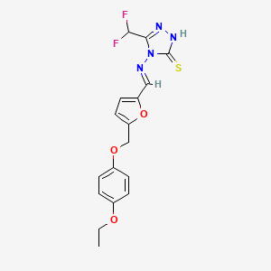 molecular formula C17H16F2N4O3S B10897726 5-(difluoromethyl)-4-{[(E)-{5-[(4-ethoxyphenoxy)methyl]furan-2-yl}methylidene]amino}-4H-1,2,4-triazole-3-thiol 