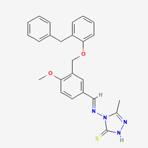 molecular formula C25H24N4O2S B10897740 4-{[(E)-{3-[(2-benzylphenoxy)methyl]-4-methoxyphenyl}methylidene]amino}-5-methyl-4H-1,2,4-triazole-3-thiol 