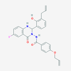 molecular formula C27H24IN3O4 B10897755 N-{2-[2-hydroxy-3-(prop-2-en-1-yl)phenyl]-6-iodo-4-oxo-1,4-dihydroquinazolin-3(2H)-yl}-4-(prop-2-en-1-yloxy)benzamide 