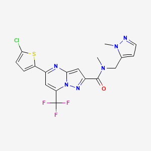 molecular formula C18H14ClF3N6OS B10897773 5-(5-chlorothiophen-2-yl)-N-methyl-N-[(1-methyl-1H-pyrazol-5-yl)methyl]-7-(trifluoromethyl)pyrazolo[1,5-a]pyrimidine-2-carboxamide 