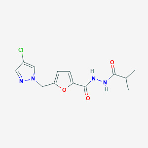 molecular formula C13H15ClN4O3 B10897846 5-[(4-chloro-1H-pyrazol-1-yl)methyl]-N'-(2-methylpropanoyl)furan-2-carbohydrazide 