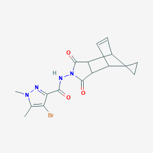 molecular formula C17H17BrN4O3 B10897948 4-bromo-N-(1,3-dioxo-1,3,3a,4,7,7a-hexahydro-2H-spiro[2-aza-4,7-methanoisoindole-8,1'-cyclopropan]-2-yl)-1,5-dimethyl-1H-pyrazole-3-carboxamide 