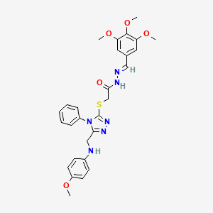 2-[(5-{[(4-methoxyphenyl)amino]methyl}-4-phenyl-4H-1,2,4-triazol-3-yl)sulfanyl]-N'-[(E)-(3,4,5-trimethoxyphenyl)methylidene]acetohydrazide