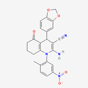 molecular formula C24H20N4O5 B10898013 2-Amino-4-(1,3-benzodioxol-5-yl)-1-(2-methyl-5-nitrophenyl)-5-oxo-1,4,5,6,7,8-hexahydroquinoline-3-carbonitrile 