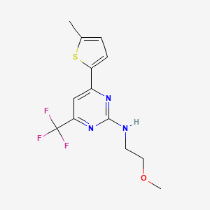 molecular formula C13H14F3N3OS B10898023 N-(2-methoxyethyl)-4-(5-methylthiophen-2-yl)-6-(trifluoromethyl)pyrimidin-2-amine 