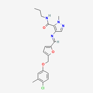 molecular formula C21H23ClN4O3 B10898032 4-{[(E)-{5-[(4-chloro-3-methylphenoxy)methyl]furan-2-yl}methylidene]amino}-1-methyl-N-propyl-1H-pyrazole-5-carboxamide 