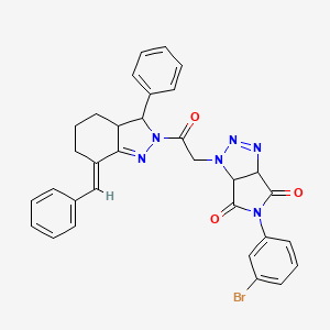 molecular formula C32H27BrN6O3 B10898066 1-{2-[(7E)-7-benzylidene-3-phenyl-3,3a,4,5,6,7-hexahydro-2H-indazol-2-yl]-2-oxoethyl}-5-(3-bromophenyl)-3a,6a-dihydropyrrolo[3,4-d][1,2,3]triazole-4,6(1H,5H)-dione 