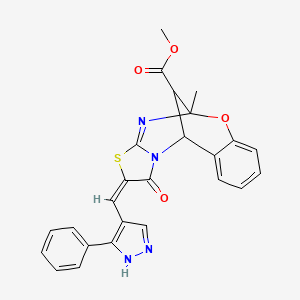 methyl (2E)-5-methyl-1-oxo-2-[(3-phenyl-1H-pyrazol-4-yl)methylidene]-1,2-dihydro-5H,11H-5,11-methano[1,3]thiazolo[2,3-d][1,3,5]benzoxadiazocine-13-carboxylate