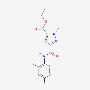 molecular formula C15H16FN3O3 B10898227 ethyl 3-[(4-fluoro-2-methylphenyl)carbamoyl]-1-methyl-1H-pyrazole-5-carboxylate 