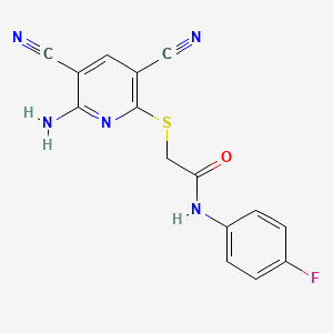 molecular formula C15H10FN5OS B10898239 2-[(6-amino-3,5-dicyanopyridin-2-yl)sulfanyl]-N-(4-fluorophenyl)acetamide 