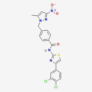 molecular formula C21H15Cl2N5O3S B10898245 N-[4-(3,4-dichlorophenyl)-1,3-thiazol-2-yl]-4-[(5-methyl-3-nitro-1H-pyrazol-1-yl)methyl]benzamide 