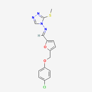 molecular formula C15H13ClN4O2S B10898259 N-[(E)-{5-[(4-chlorophenoxy)methyl]furan-2-yl}methylidene]-3-(methylsulfanyl)-4H-1,2,4-triazol-4-amine 