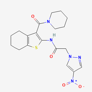 molecular formula C19H23N5O4S B10898308 2-(4-nitro-1H-pyrazol-1-yl)-N-[3-(piperidin-1-ylcarbonyl)-4,5,6,7-tetrahydro-1-benzothiophen-2-yl]acetamide 